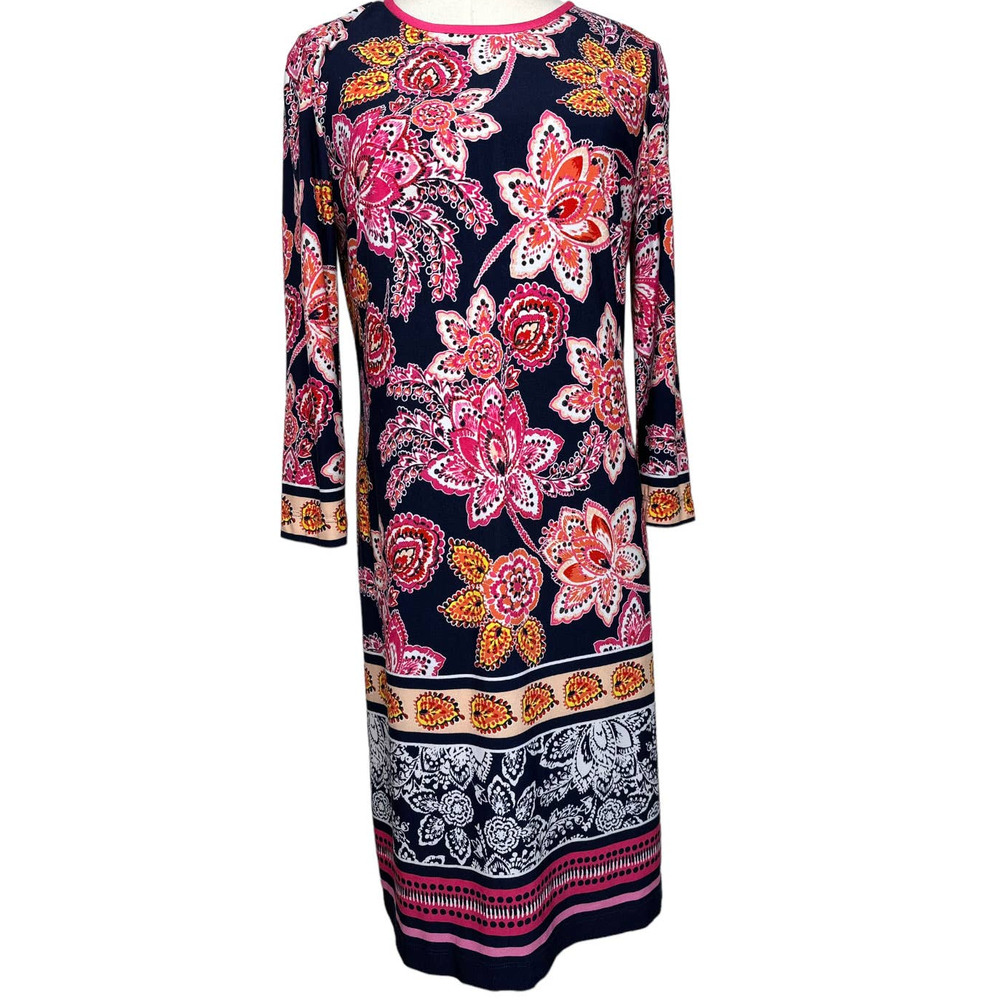 Eliza J Dress Size 6 Blue Pink Floral Print Modest Comfortable Party Work #B01